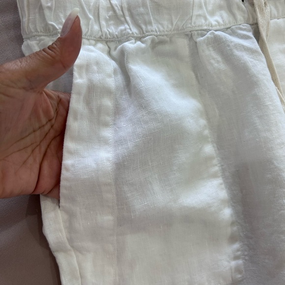 ENZA COSTA • White Women Elastic Drawstring Linen Pants•L/32 waist w/ Stretch • - Picture 6 of 11